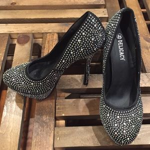 Delicacy Rhinestone Black Platform Heels